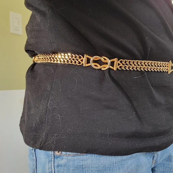 ❤️ 3 for $35 vintage gold toned metal double chain statement belt XS small Y2k - Picture 6 of 7
